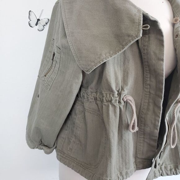 Hang 10 cropped green utility jacket shawl collar - Picture 6 of 7